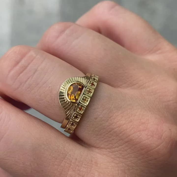 Sunset Ring Set, Unique Engagement Ring Set