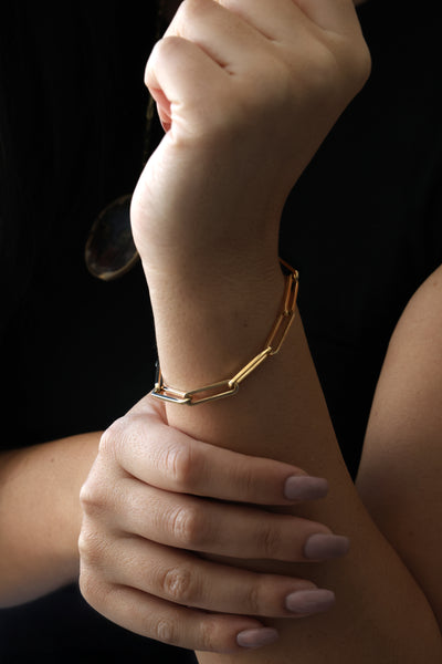 14k gold paperclip chain bracelet, simple gold everyday bracelet Bracelet
