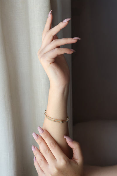 14k gold paperclip chain bracelet, simple gold everyday bracelet Bracelet