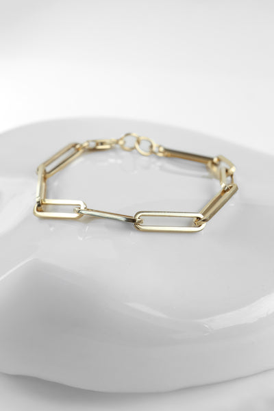 14k gold paperclip chain bracelet, simple gold everyday bracelet Bracelet