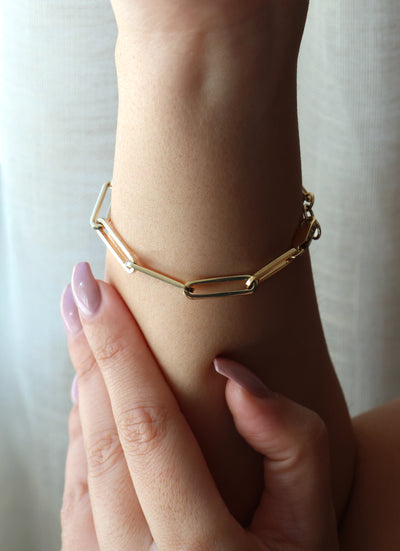 14k gold paperclip chain bracelet, simple gold everyday bracelet Bracelet