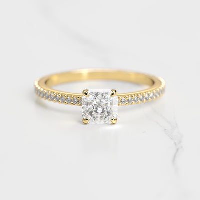 Asscher full pave tapered diamond cluster ring