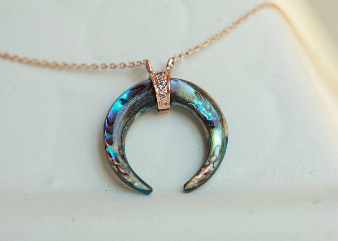 Abalone Shell Horn & Diamond Necklace | solid gold necklaces | Capucinne