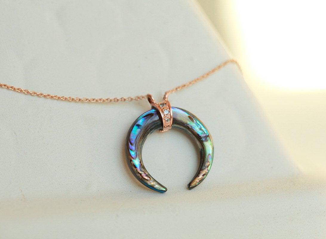 Abalone Shell Horn & Diamond Necklace | solid gold necklaces | Capucinne