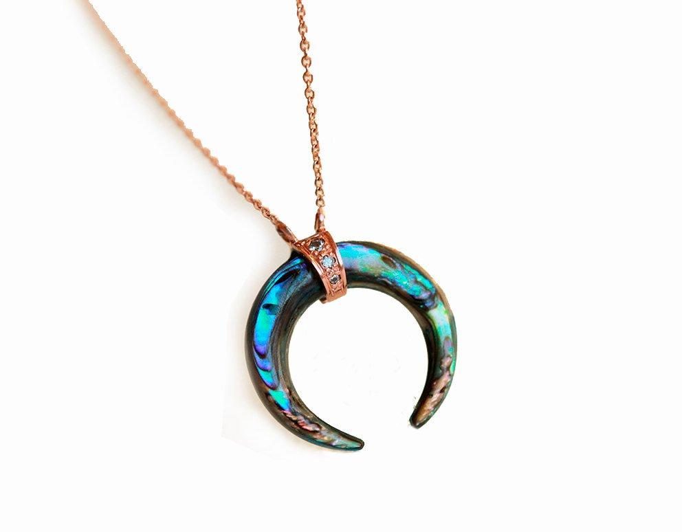 Abalone Shell Horn & Diamond Necklace | solid gold necklaces | Capucinne