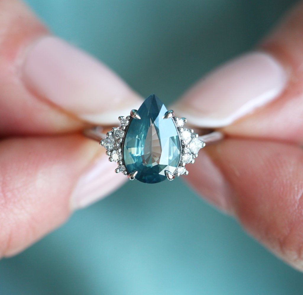 Adalyn Teal Sapphire Diamond Ring