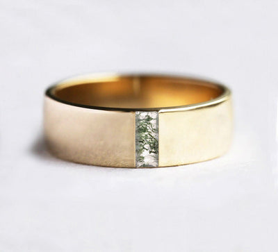 Baguette Moss Agate Wedding Band with the Stone In Band