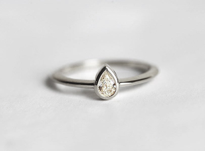Simple Pear Diamond Solitaire Ring