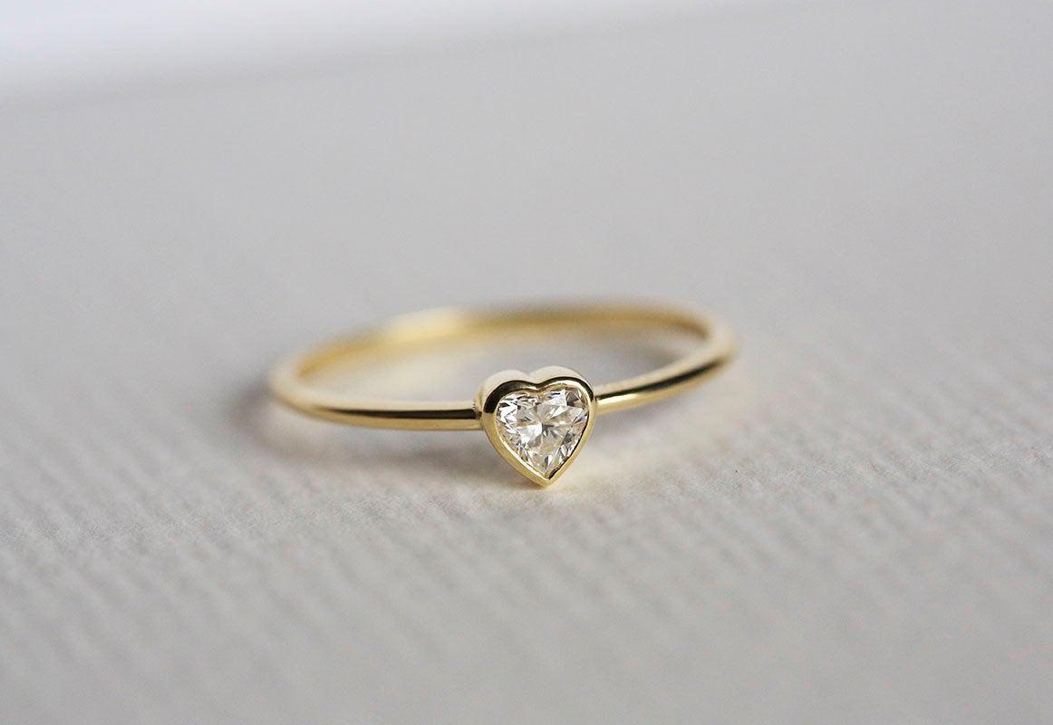 Heart Shape White Diamond Solitaire Gold Ring