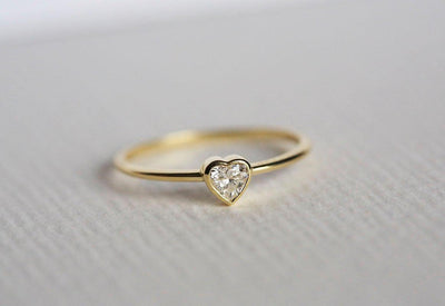 Heart Shape White Diamond Solitaire Gold Ring