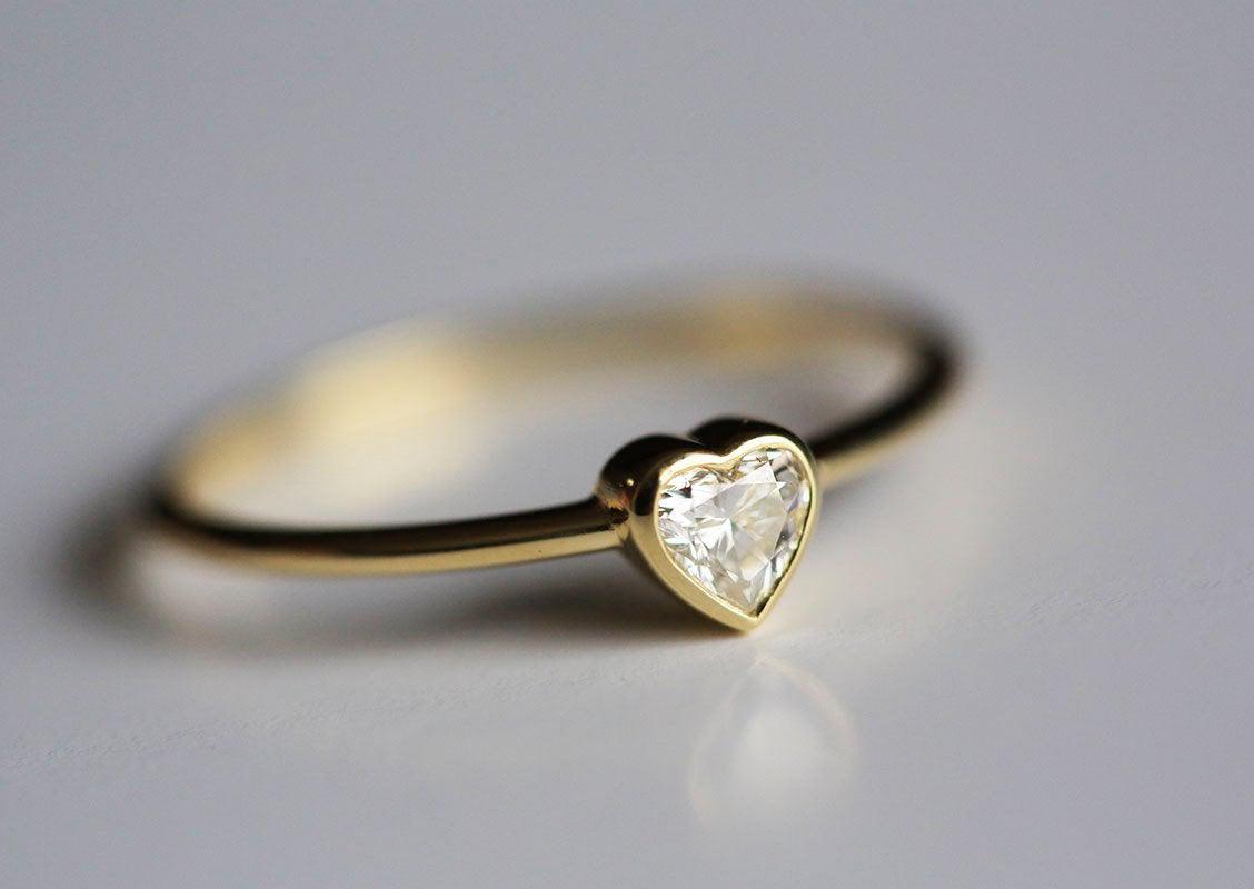 Heart Shape White Diamond Solitaire Gold Ring