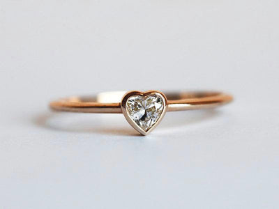 Heart Shape White Diamond Solitaire Gold Ring