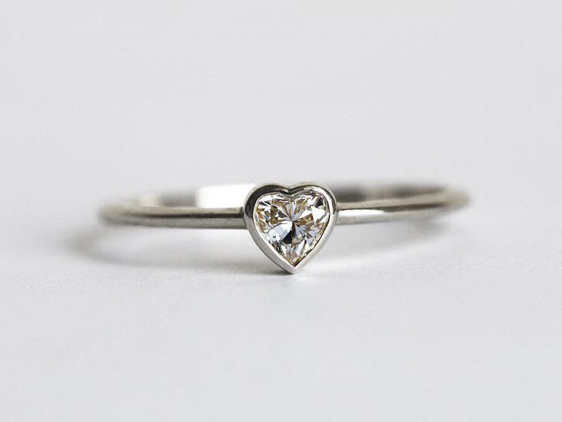 Heart Shape White Diamond Solitaire Gold Ring