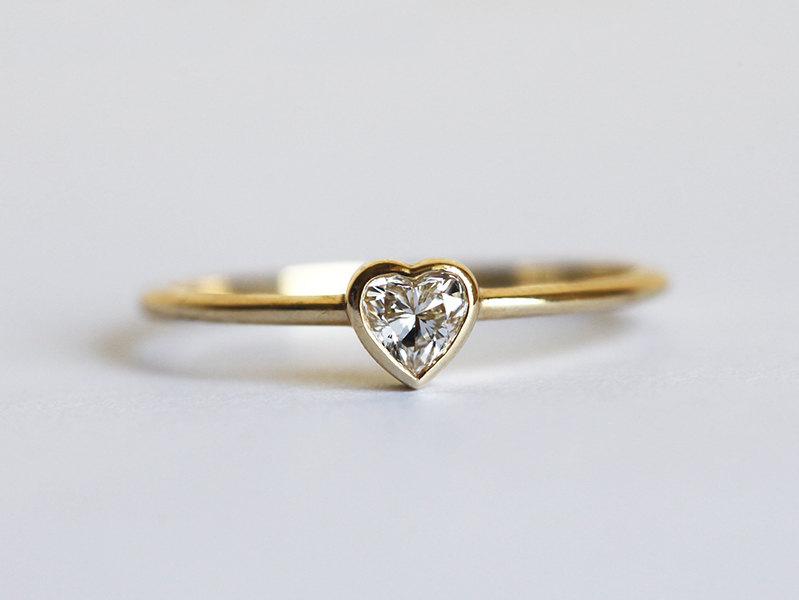 Heart Shape White Diamond Solitaire Gold Ring