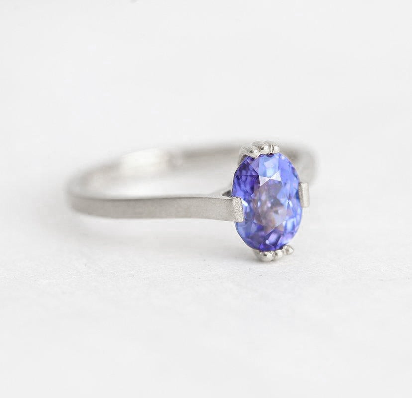 Pink Purple Oval Tanzanite Solitaire White Gold Ring