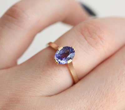 Pink Purple Oval Tanzanite Solitaire Yellow Gold Ring