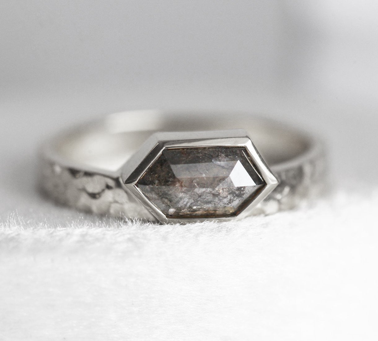 Hexagon Salt & Pepper Diamond with Platinum Ring