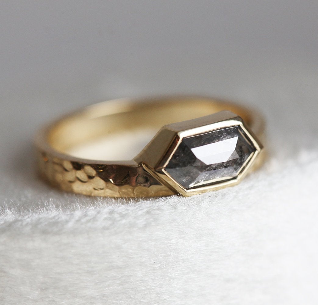 Hexagon Salt & Pepper Diamond Ring