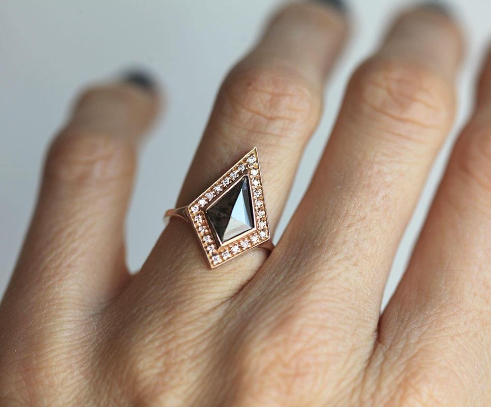 Grey Kite Salt & Pepper Diamond Ring with Natural White Side Diamonds
