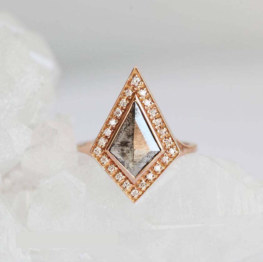 Grey Kite Salt & Pepper Diamond Ring with Natural White Side Diamonds