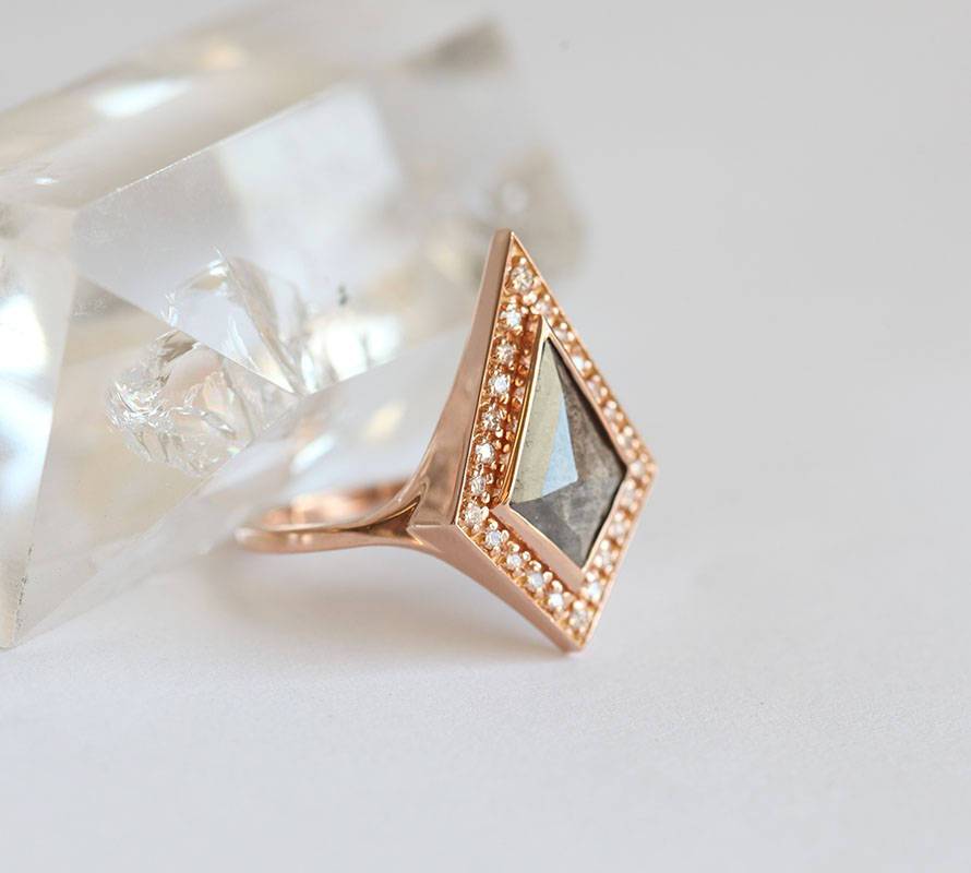 Grey Kite Salt & Pepper Diamond Ring with Natural White Side Diamonds