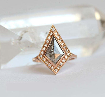 Grey Kite Salt & Pepper Diamond Ring with Natural White Side Diamonds