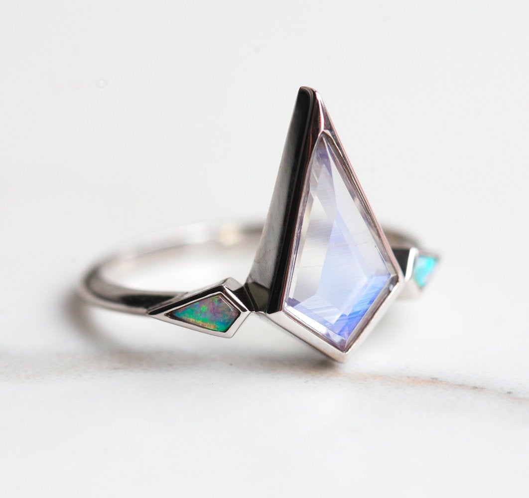 Kite Salt & Pepper Diamond Ring with Kite Tanzanite Side Stones