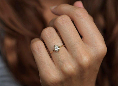 Pear White Diamond Solitaire Ring