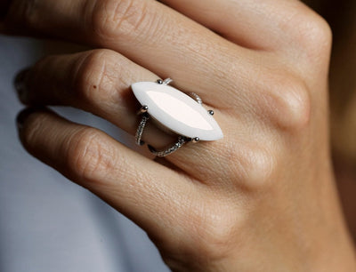 ANTONIA WHITE AGATE RING, STATEMENT RING-Capucinne