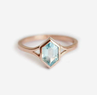 Solitaire Style Hexagon Aquamarine Ring