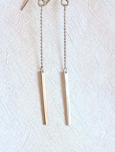 Gold bar and chain drop earrings