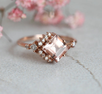 Peach morganite and diamond cluster ring