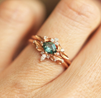 Hexagon shaped mint-green sapphire engagement ring