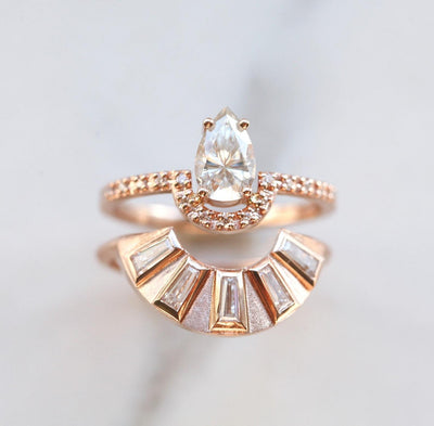Art Deco Ring With Baguette Diamonds For Nesting with main ring