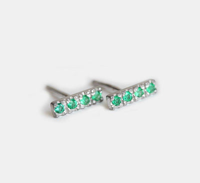 Green Round Emerald Stud Earrings
