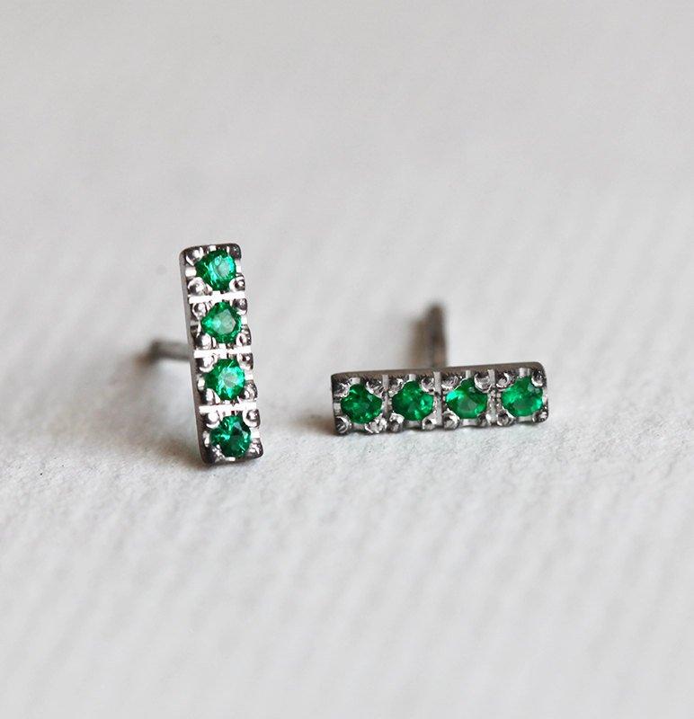 Green Round Emerald Stud Earrings