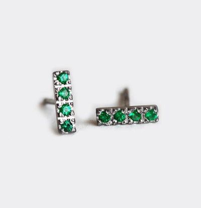 Green Round Emerald Stud Earrings