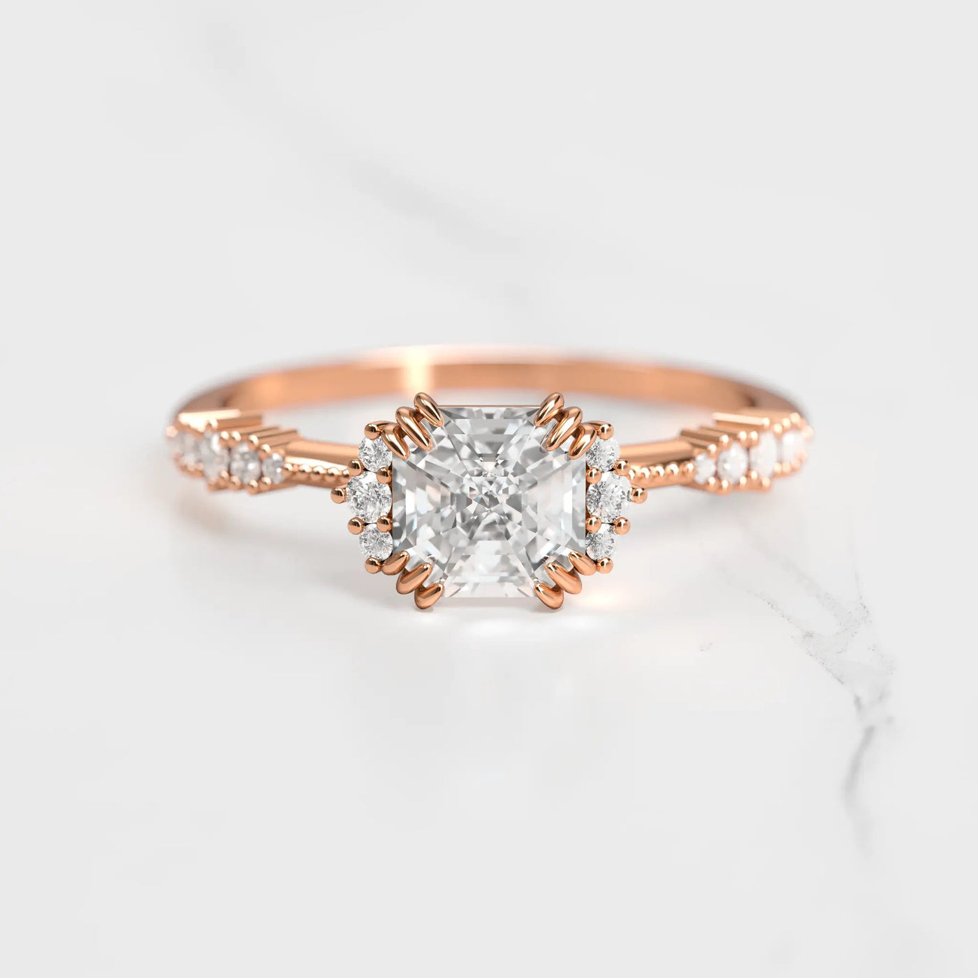 Asscher-cut moissanite cluster ring