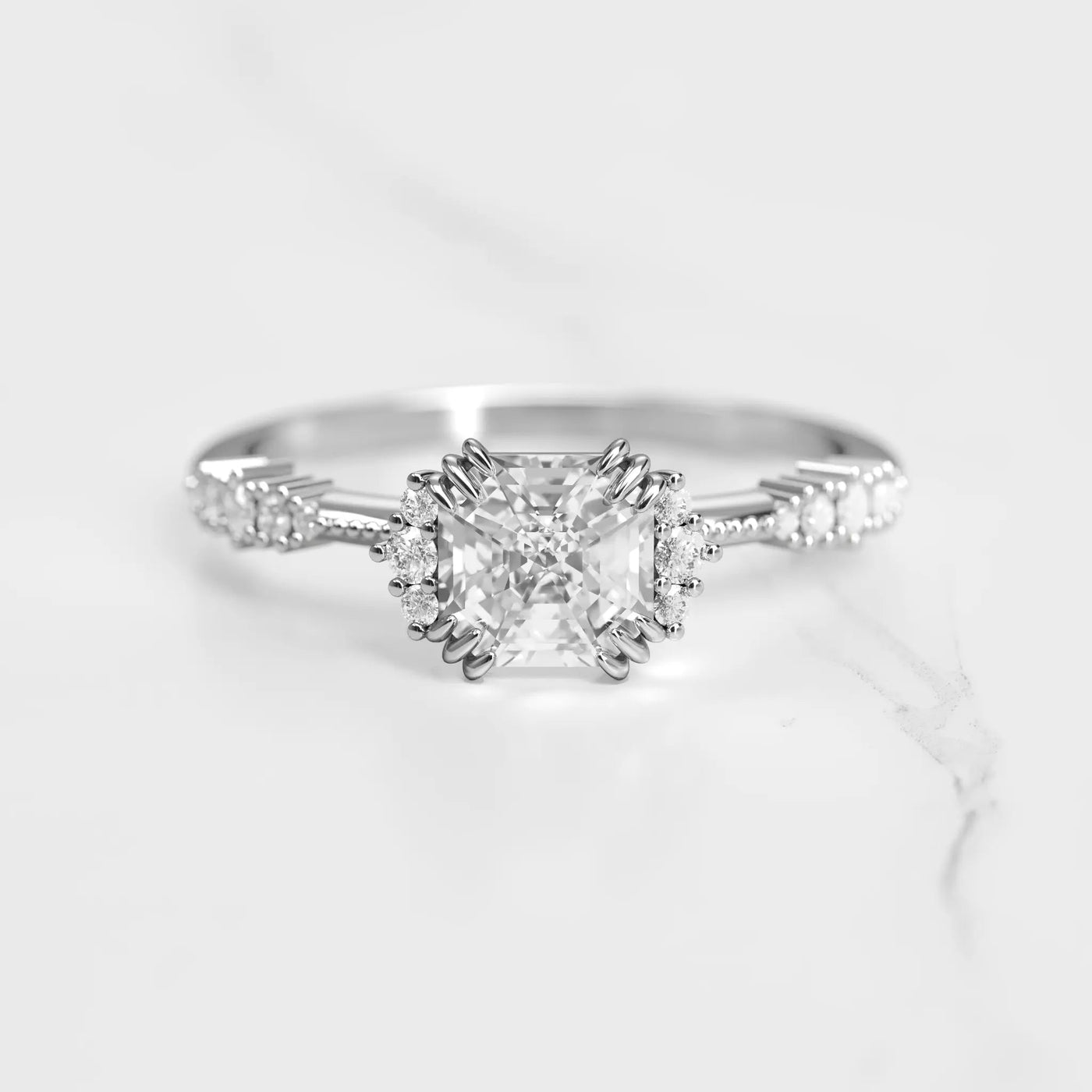 Asscher-cut moissanite cluster ring