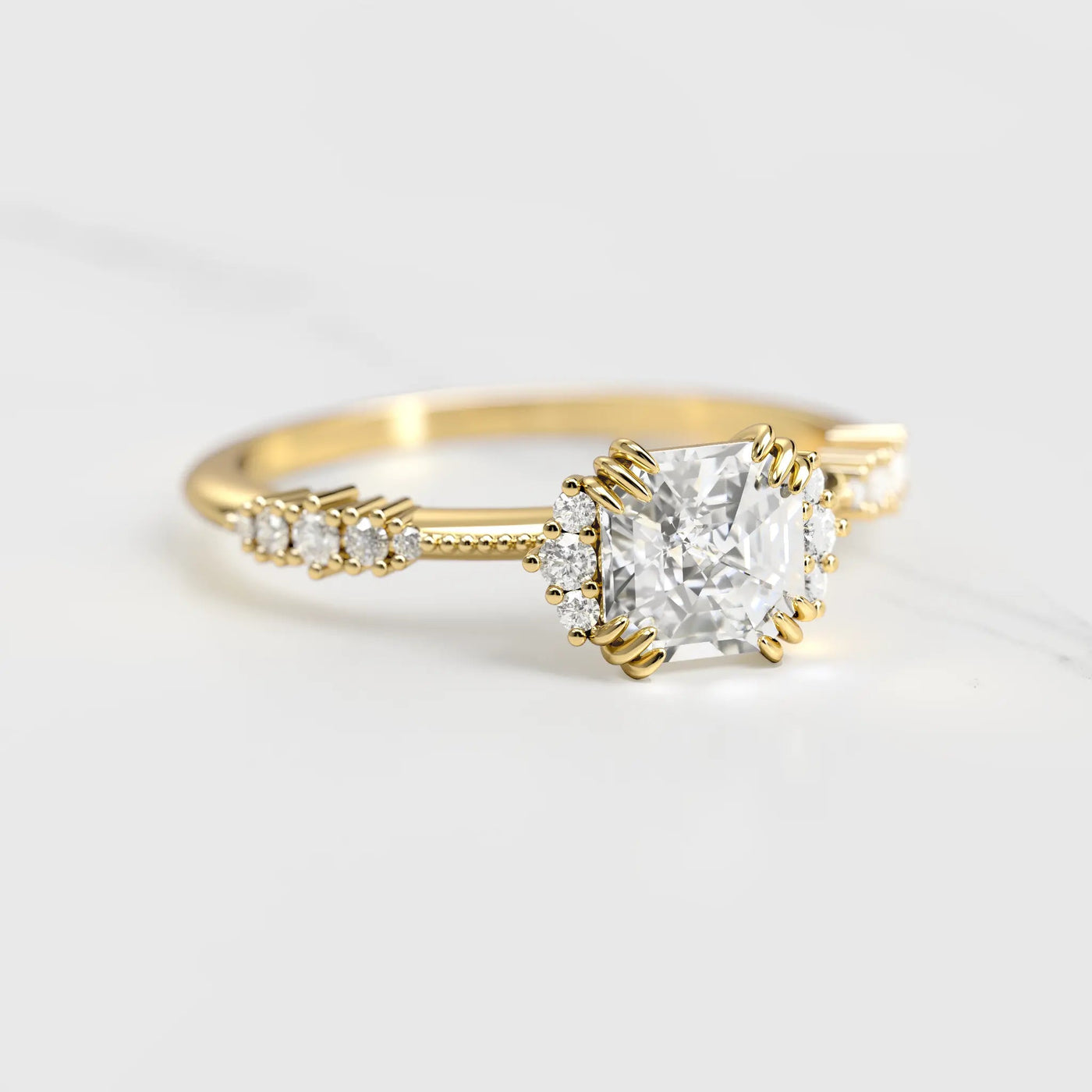 Asscher-cut moissanite cluster ring