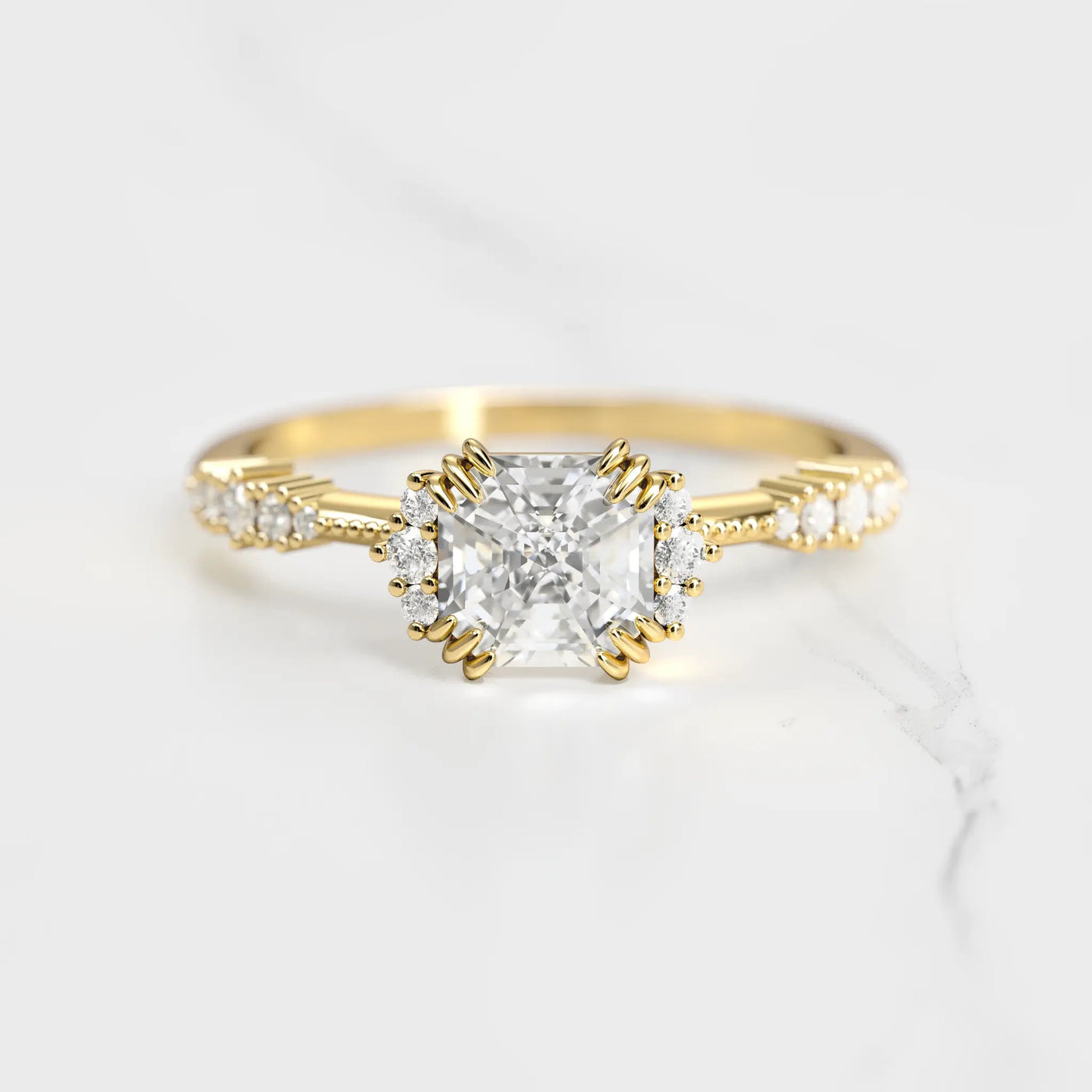 Asscher-cut moissanite cluster ring