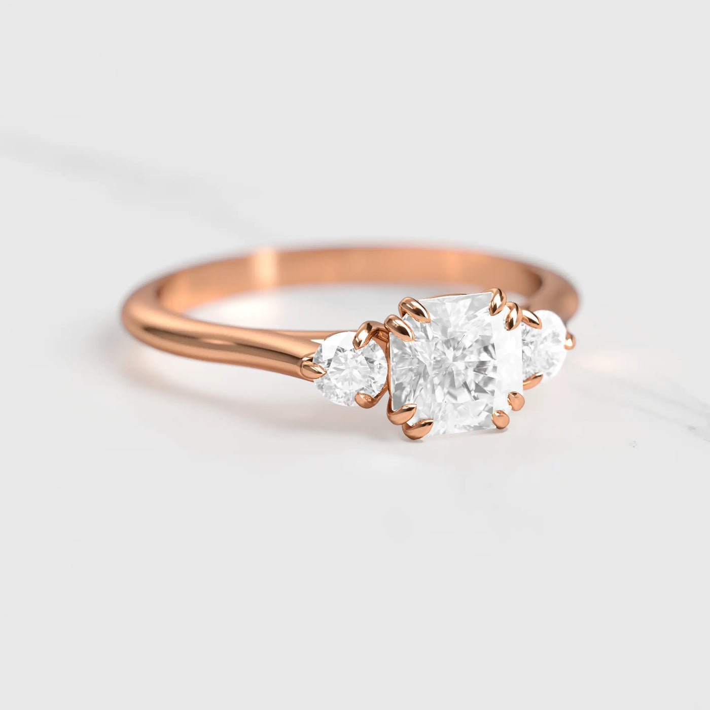 3-stone asscher-cut white diamond ring