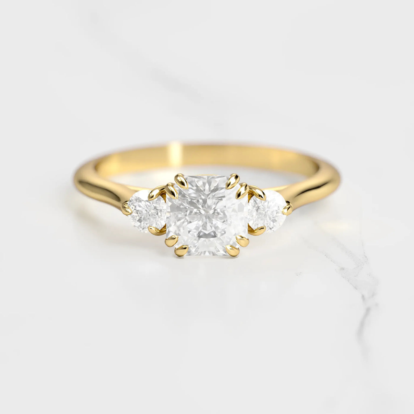 3-stone asscher-cut white diamond ring