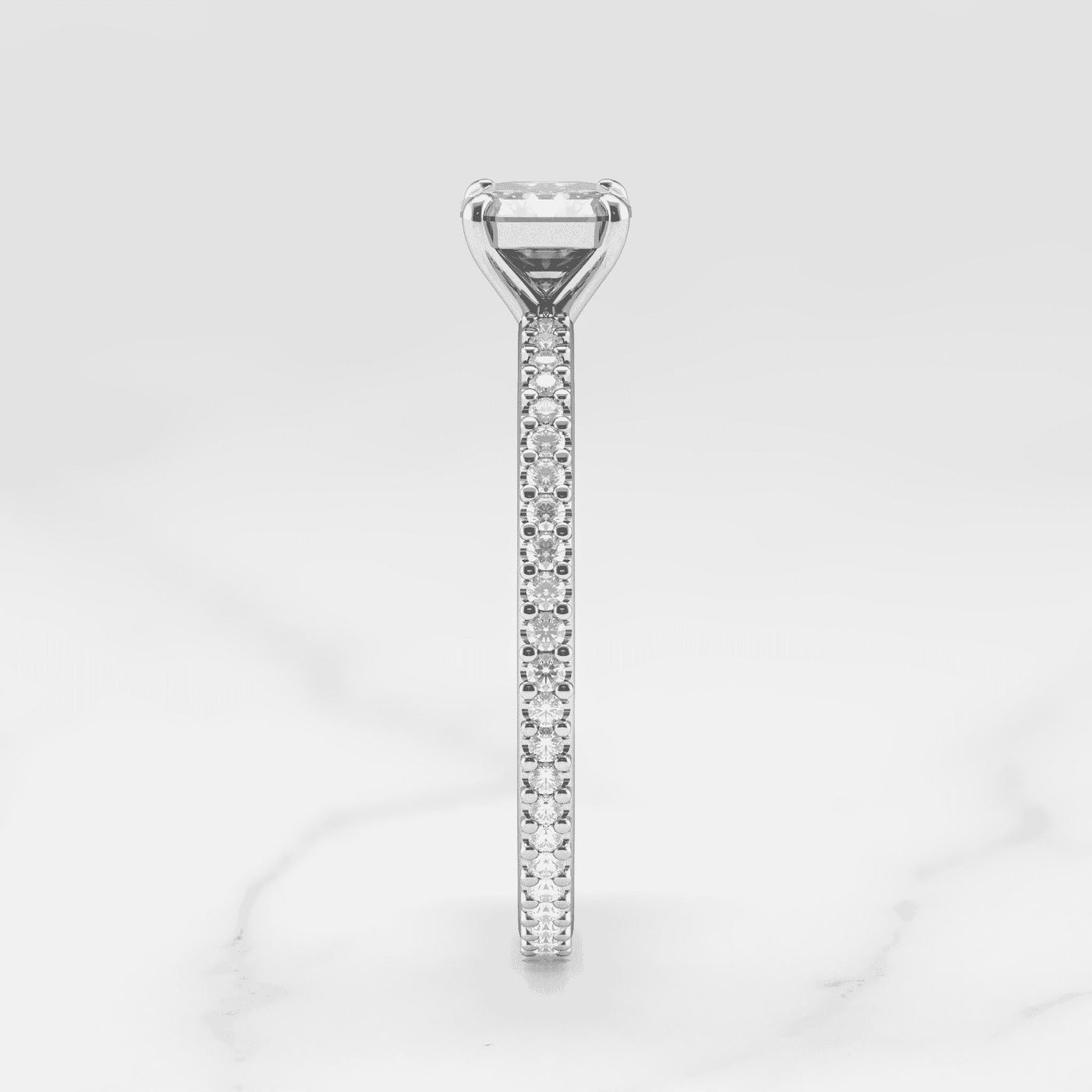 Asscher full pave tapered diamond cluster ring