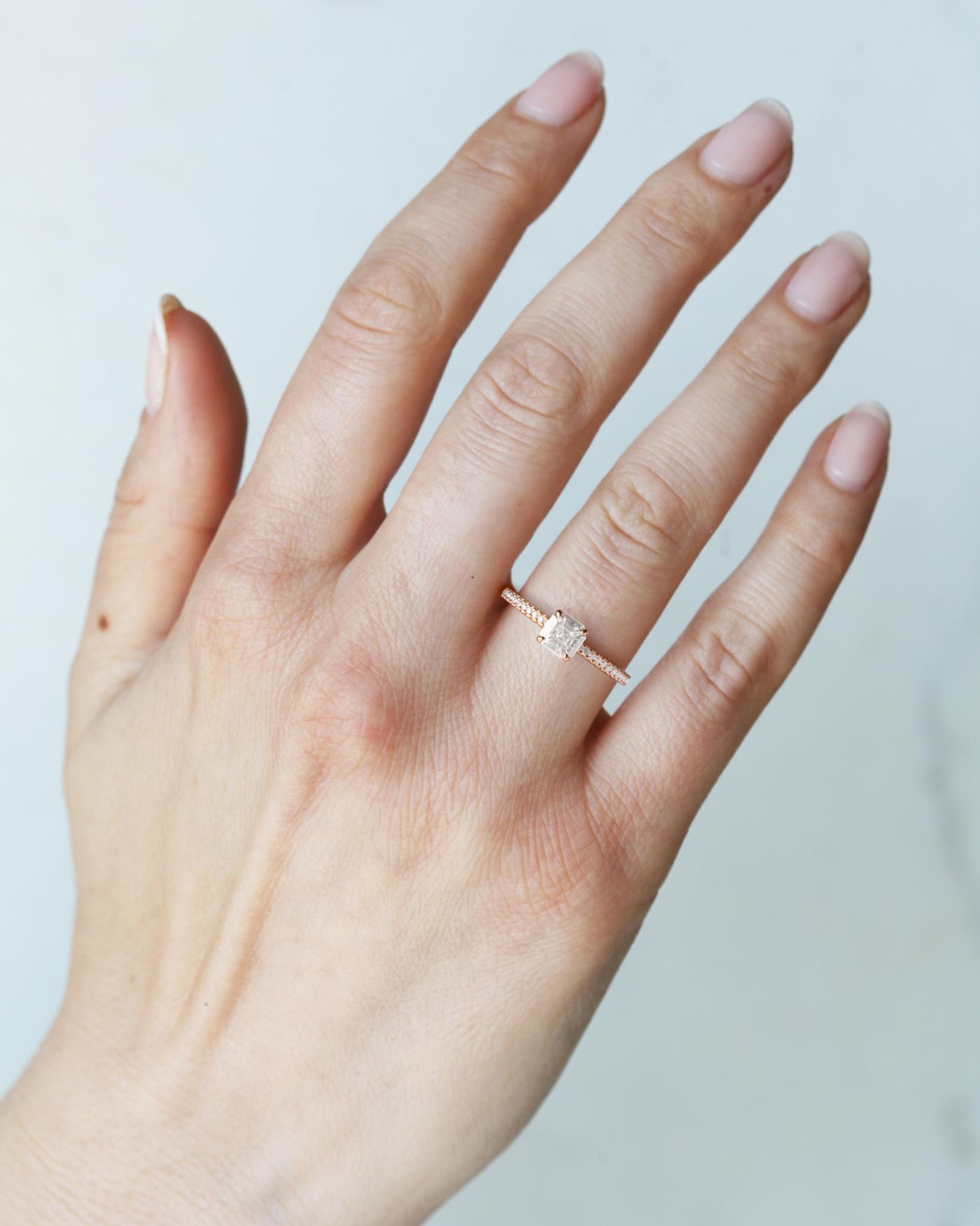 Asscher full pave tapered diamond cluster ring