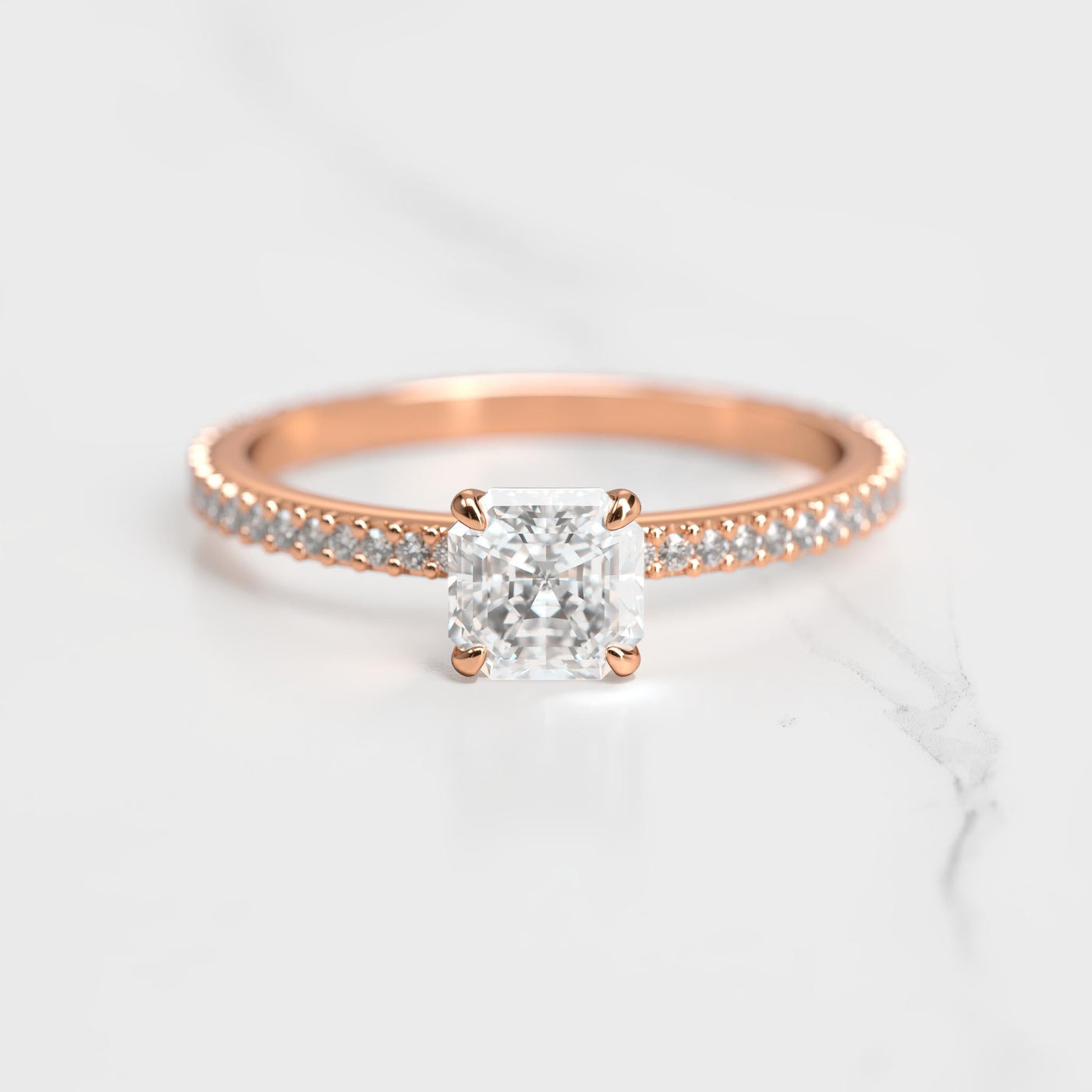 Asscher full pave tapered diamond cluster ring