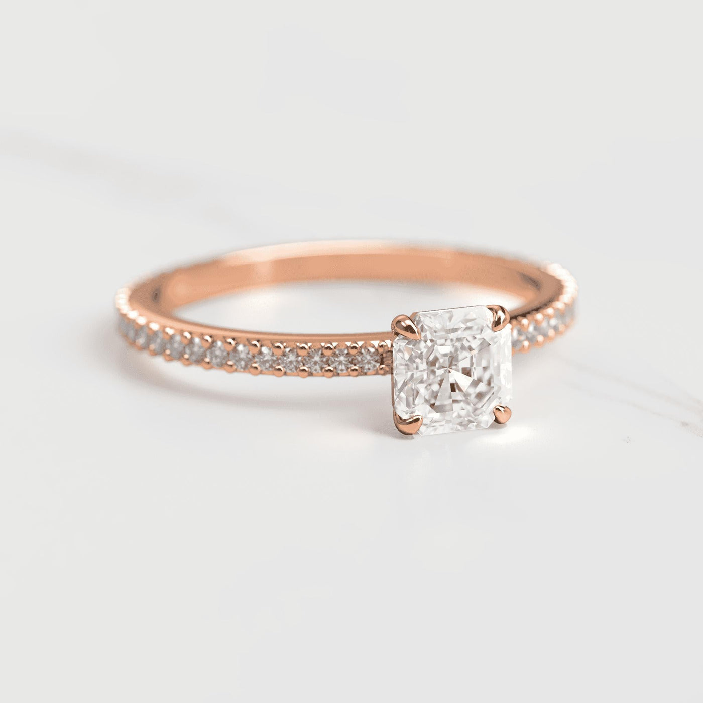 Asscher full pave tapered diamond cluster ring