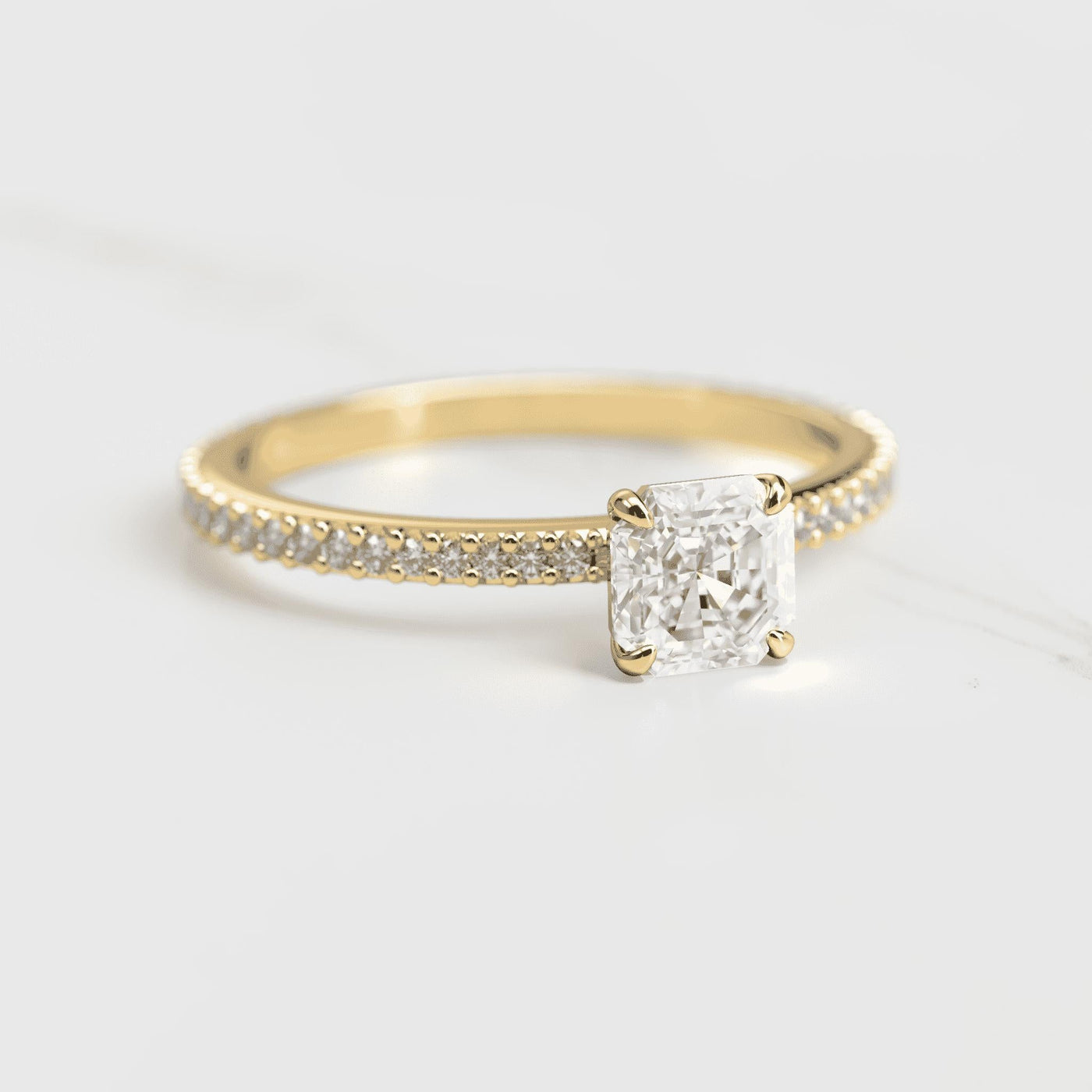 Asscher full pave tapered diamond cluster ring