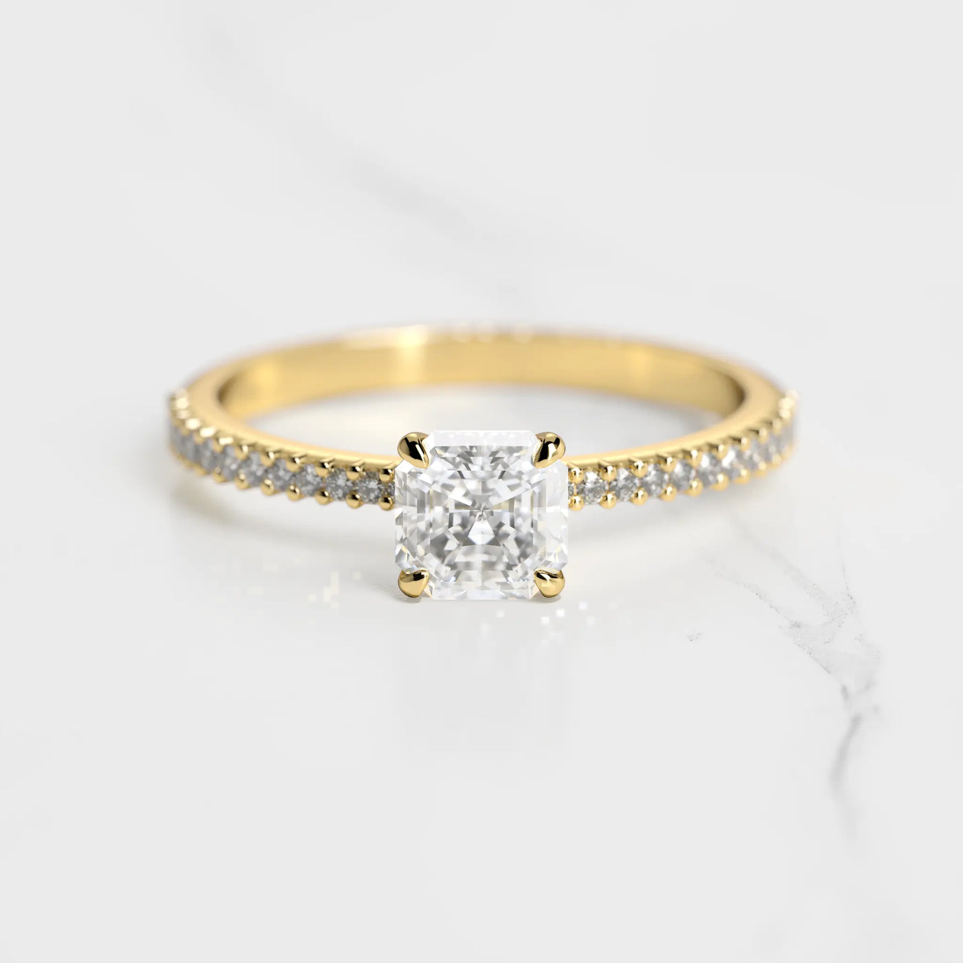 Asscher Cut Lab White Diamond Half Pave Tapered Eternity Engagement Ring