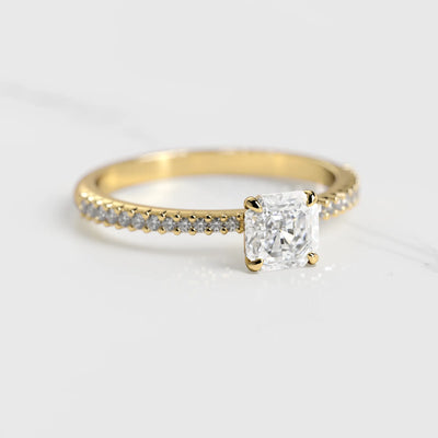 Asscher Cut Lab White Diamond Half Pave Tapered Eternity Engagement Ring